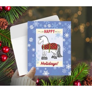 Christmas Card: Pudgy Pony with Snowflakes