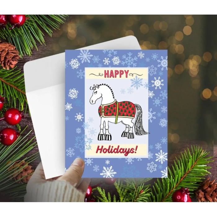 Christmas Card: Pudgy Pony with Snowflakes