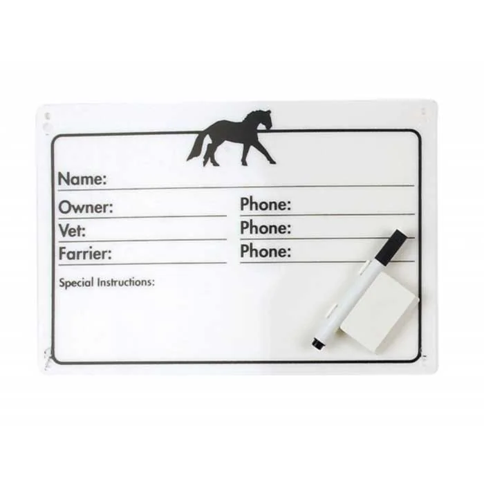 Horse Stall Info Plaque - Dry Erase with Pen