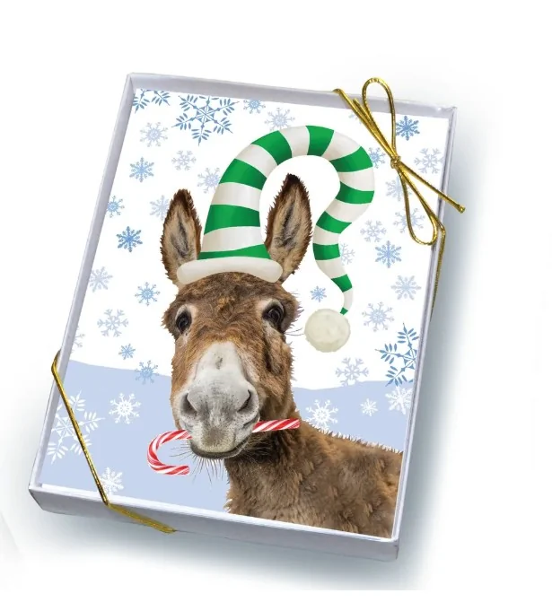 Christmas Card Box of 8: Donkey & Candy Cane