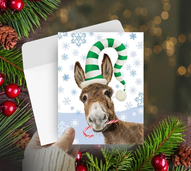 Christmas Card: Donkey Candy Cane