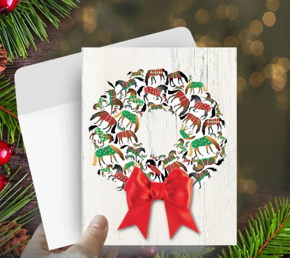 Christmas Card: Blanketed Horse Wreath