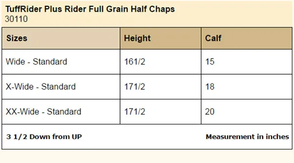 TuffRiderPlusRiderChapSizing
